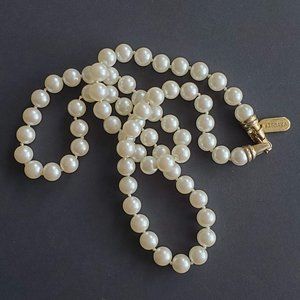 KISSAKA Knotted Glass Pearl Necklace - 24"